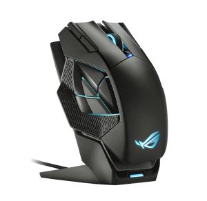 Asus ROG Spatha X wireless gaming mouse & magnetic charging stand.