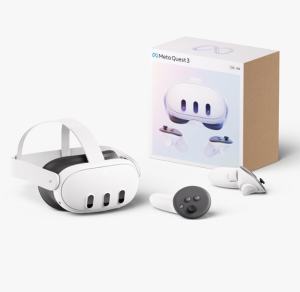 Meta Quest 3 VR headset and controllers.
